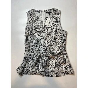 Banana Republic Women’s 4 Tie Front Abstract Sheer White Black Blouse Sleeveless